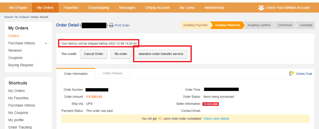 DHGate Order Transfer Service how to opt out on web