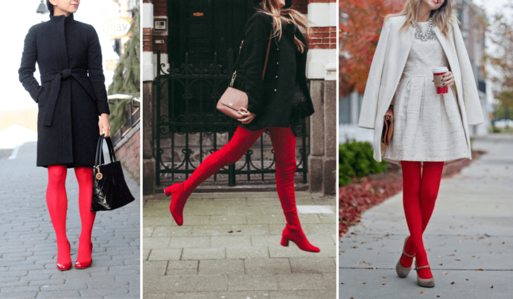 Stylish ways to wear red tights Dress them Up for a Night Out