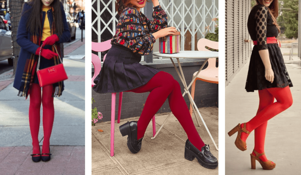 Stylish ways to wear red tights Go Retro with a Mini Dress