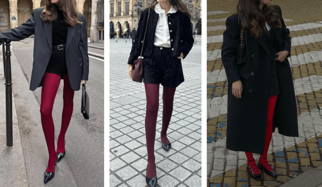 Stylish ways to wear red tights Keep it Classic with Monochrome