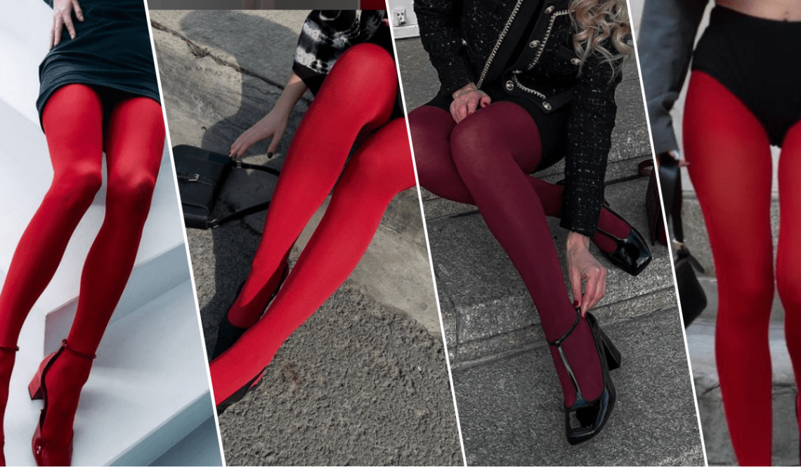 Stylish ways to wear red tights Outfit Ideas