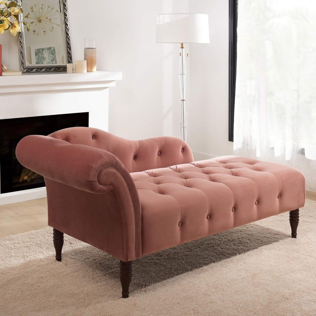 Jennifer Taylor Home Samuel Tufted Roll Arm Chaise Lounge Ash Rose Pink Velvet