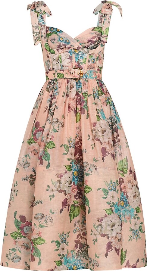 Zimmermann Matchmaker Floral Linen & Silk Midi-Dress