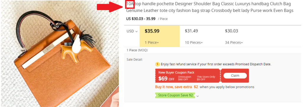 What does 10A Mean on DHGate example