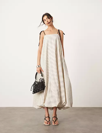 ASOS EDITON cami puff ball maxi dress in pinstripe print