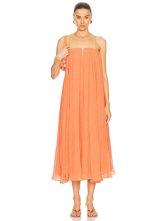 Aje Filigree Sweetheart Midi Dress in Sunset Orange